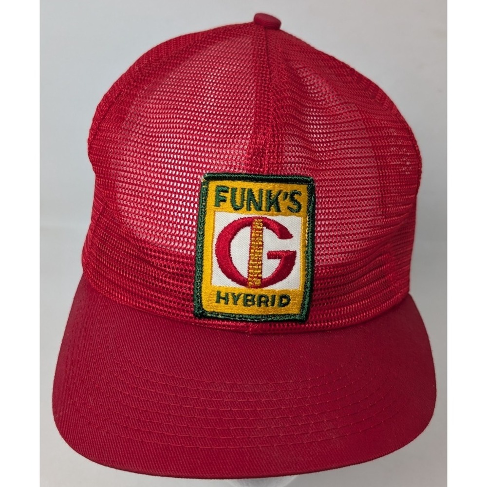 K-Brand Funk's Hybrid Seed All Mesh Snapback Trucker Farmer Hat Red USA Made VTG
